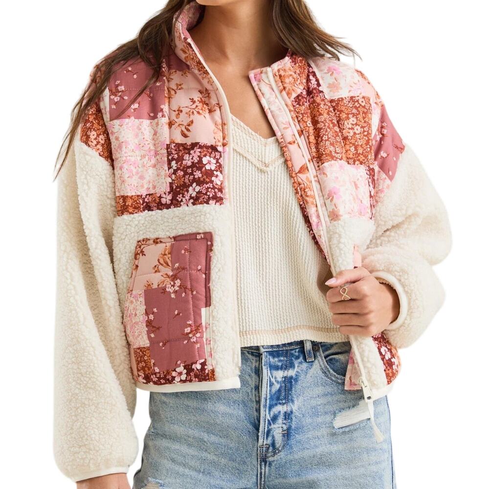 Alter’d State Sherpa Patchwork Jacket Medium NWT Floral Cottagecore Boho Prairie - Picture 1 of 16